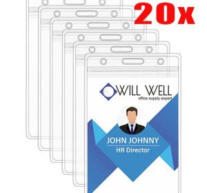 20Pcs Transparent Plastic ID Cards Holder -Vertical